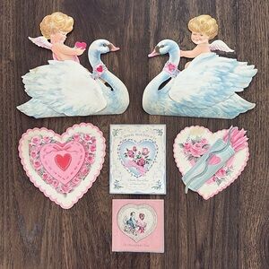 Vintage 40’s-50’s Valentines die cut Victorian, Swans, angles, hearts cut out